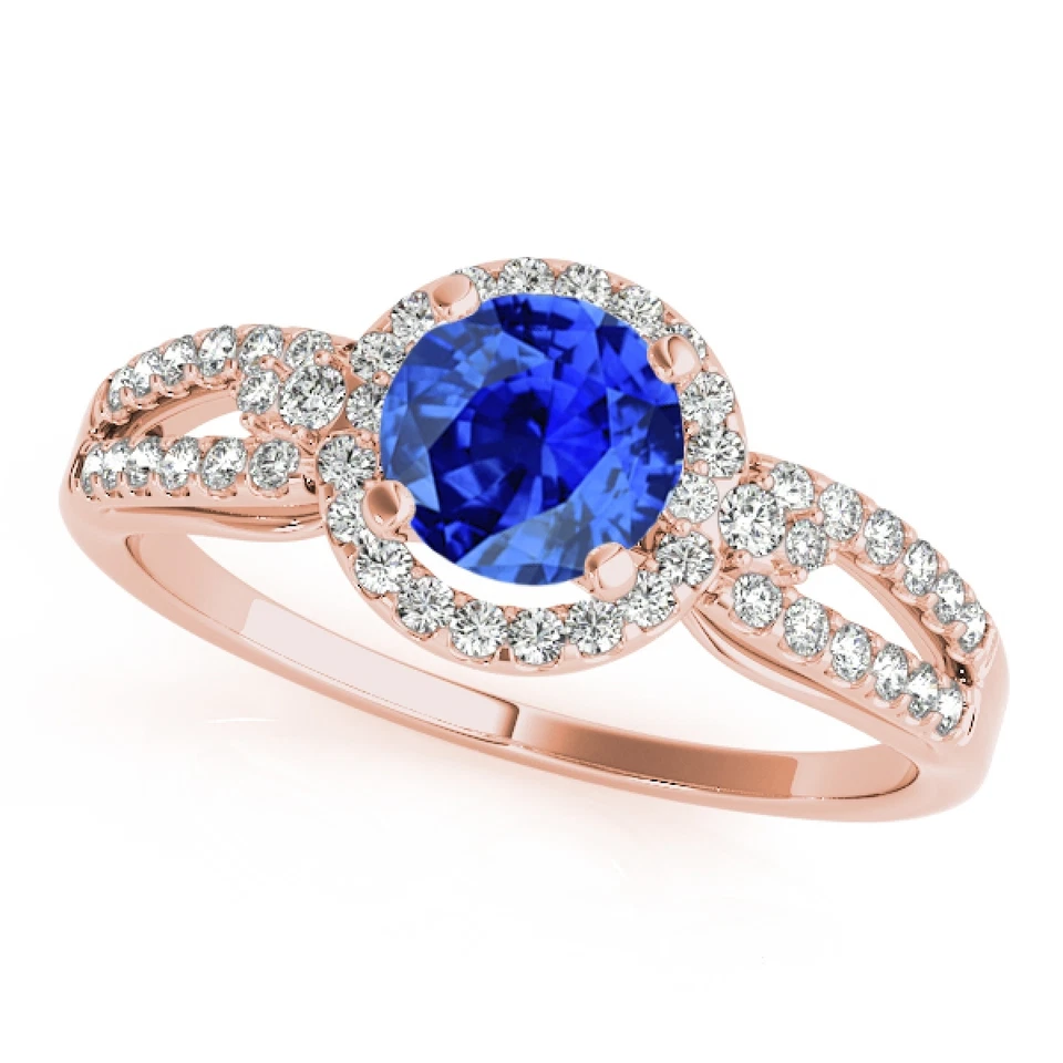 Anel de noivado de 1,15 quilates halo tanzanita e diamante em ouro branco rosa 14k - Imagem 1 de 1