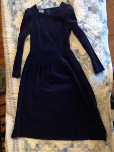 Vintage Laura Ashely Made in Great Britain royalblau FIT & FLARE Samt Midi Gr. 8 - Bild 1 von 10