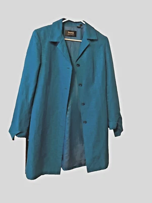 Chaqueta Dana Buchman Vintage Azul Años 80 Lino Seda Mezcla Abrigo Ligero Textura Foto 1 de 4