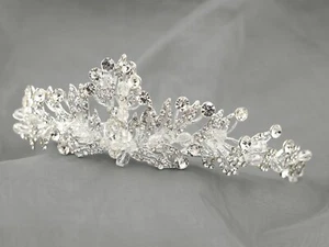 Cerchietto corona diadema strass cristallo austriaco festa nuziale sfilata argento 278 - Foto 1 di 6