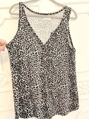 Camiseta sin mangas Maurice para mujer leopardo cuello en V con 4 botones delanteros talla GRANDE Foto 1 de 4