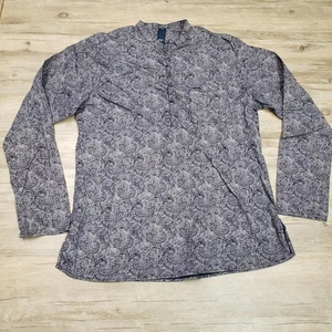 Peter England Indies Shirt Mens Medium Blue Paisley Print Henley Long Sleeve - Picture 1 of 9