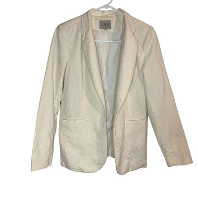 Blazer Blanco Mezcla Lino Elástico Talla 5 Frente Abierto Clásico Oficina Chaqueta Dalia Foto 1 de 4