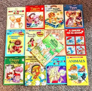 VTG~Lot 13 Children's Coloring Activity Books~Smurfs, Animals, Barbie~1980-90s - Picture 1 of 18
