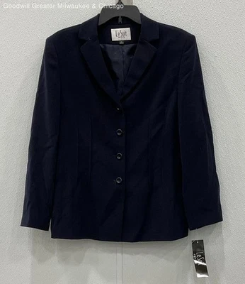 Blazer clásico pequeño liso azul marino Le Suit para mujer talla 14P Foto 1 de 4