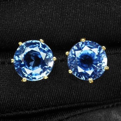 24K Gold 925 Sterling Silver Earrings Opulent Cornflower Blue Sapphire 11.85Ct - Image 1 of 4