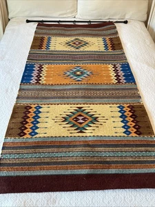Zapoteken Oaxacan Teppich 60”x31” Handgewebt Bunt Wolle Boden Wandteppich Vintage - Bild 1 von 21