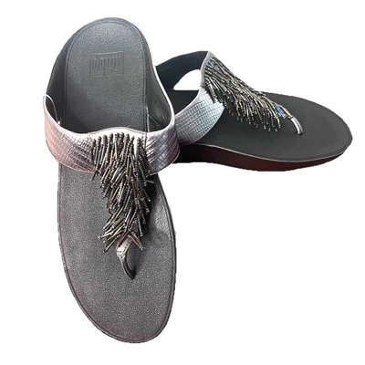 Sandalias Fitflop para mujer talla 11 Cha Nimbus plateadas con cuentas deslizables verano boho Foto 1 de 4
