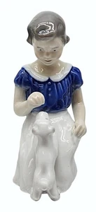 Bing & Grondahl Girl With Dog Terrier Blue Dress Porcelain Vintage Danish - Picture 1 of 11