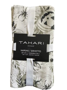 Tahari 6er Set Stoffservietten Baumwolle Halloween Kürbisse Spinnen schwarz Neu in Verpackung 18x18 - Bild 1 von 5