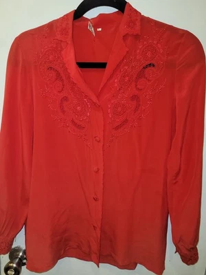 Vintage Shanghai China Silk Hand Embroidered  Blouse Top L - Image 1 of 4