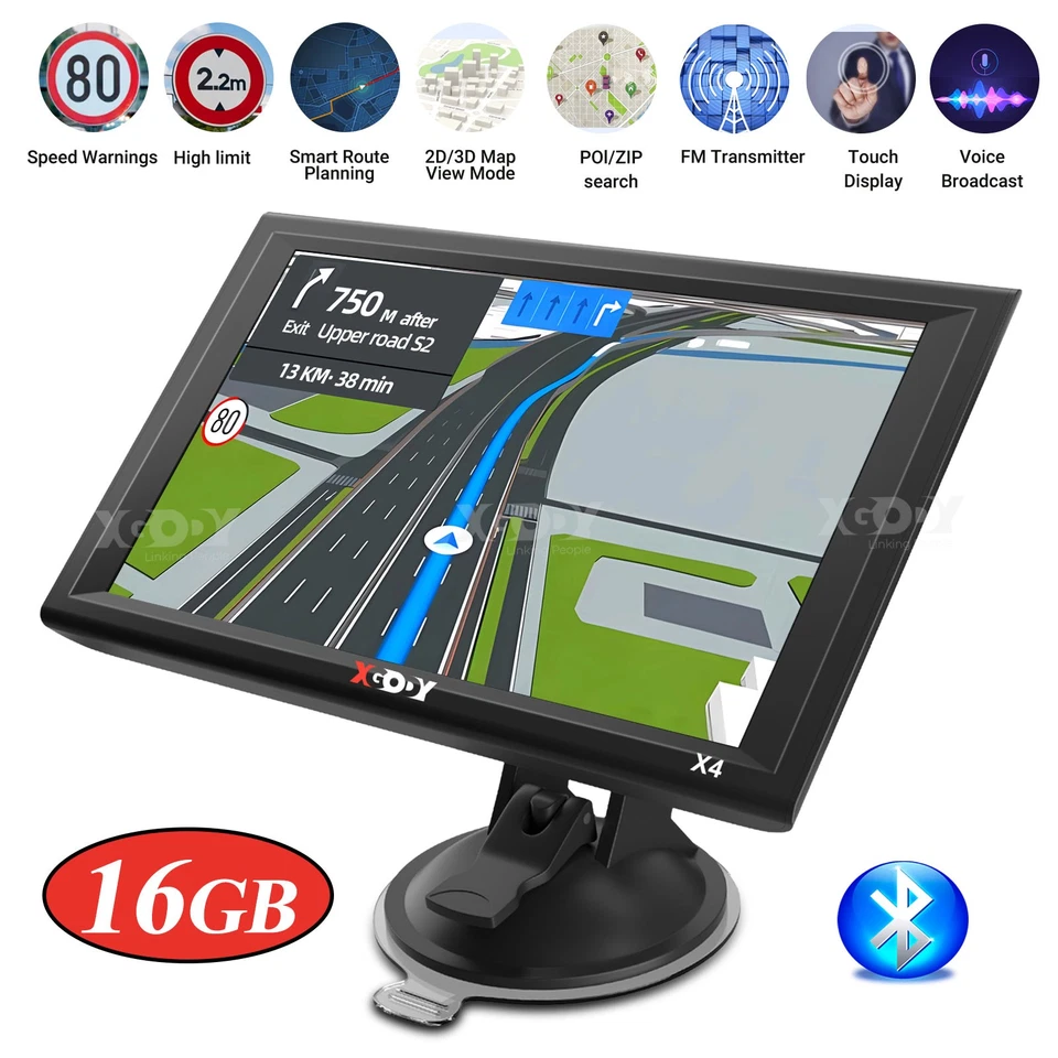 XGODY 9'' Touchscreen GPS Navi Navigationsgerät für PKW LKW 2D/3D-Kartenansicht - Bild 1 von 4