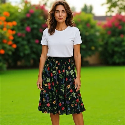 Falda midi acampanada de princesa caprichosa bailarina floral negra de gasa talla 10 Foto 1 de 4