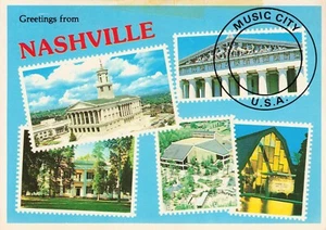 Greetings from Nashville Music City USA Stamp Theme 4 x 6 Vintage PC - Picture 1 of 2