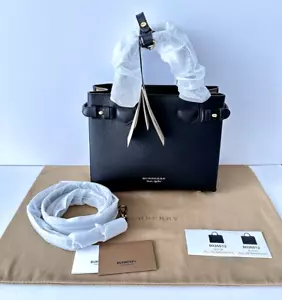 New Authentic Burberry Small Black Leather Banner Cross Body Bag 80365131 - Picture 1 of 22