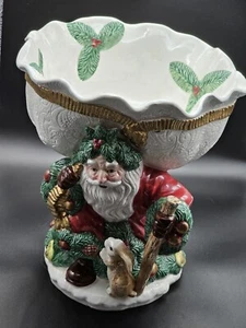 Vtg Fitz And Floyd Woodland Santa Christmas Compote 1991 9.5" Tall - Picture 1 of 14