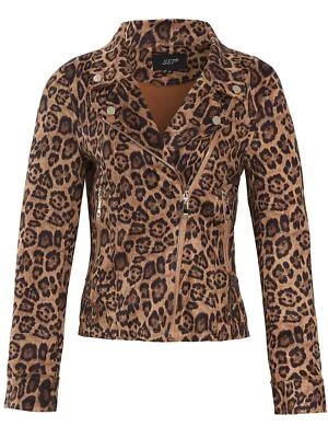 Womens Biker Jacket Faux Suede Leopard Black Coat Size 10 12 14 8 16 18 20 New - Image 1 of 4