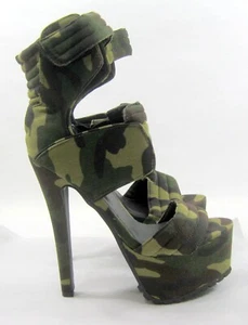 Zapatos de camuflaje de tacón alto de 2,5"" plataforma punta abierta correa al tobillo zapatos para mujer talla 8 - Imagen 1 de 6