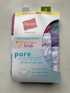 Hanes Premium Girls' Sz 6 Underwear 7pk Pure Comfort Briefs 100% Organic Cotton - Picture 1 of 4