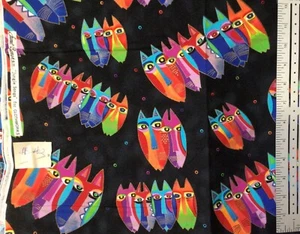 Clothworks Laurel Burch Jungle Songs Cat Masks on Black Fabric By the Yard - Picture 1 of 1