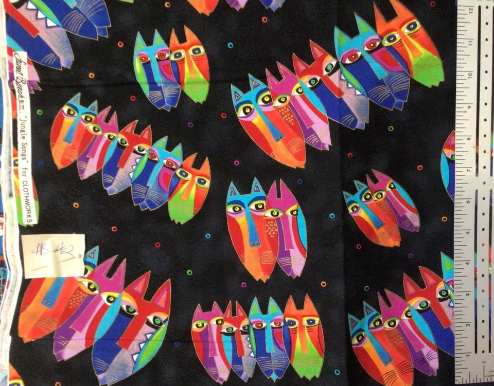Máscaras de gato Clothworks Laurel Burch Jungle Songs en tela negra por yarda Foto 1 de 1