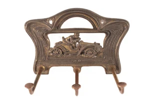 Antique Original Judd Cast Iron Race Car Oil Gas Coat Hook Wall Rack Key Holder - Picture 1 of 16