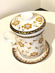 Chinesische Porzellan Teetasse mit Deckel abnehmbares Sieb Sieb Floral Gold - Bild 1 von 7