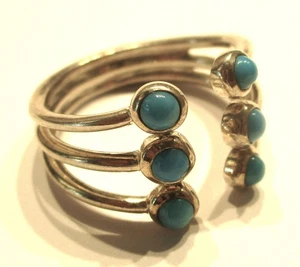 STERLING SILVER TURQUOISE BEAD DRESS RING SIZE V - Picture 1 of 2