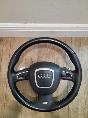 2009 - 2016 奥迪 A4,S4 B8 原始设备制造商缝制皮革方向盘和桨变速器 — 第 1/4 张图片