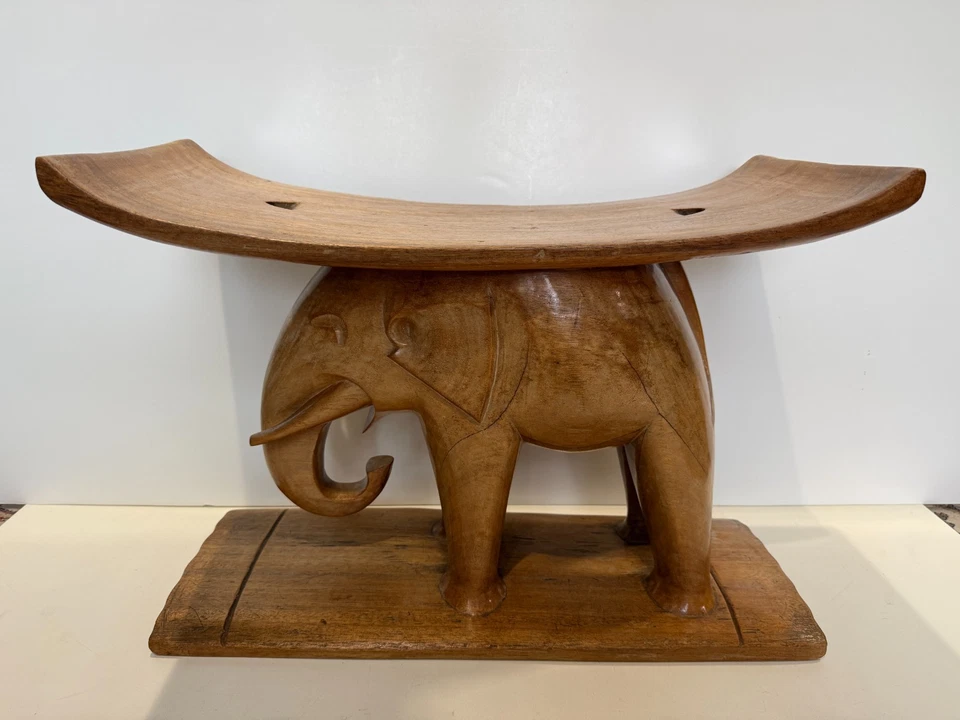 Taburete/banco de elefante de madera tallado a mano - 21,5” x 10,25” x 15,5” H-Excelente Foto 1 de 4