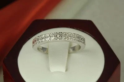 925 Stamped STERLING SILVER 2 ROW CZ PAVE ENGAGEMENT RING CZ ETERNITY BAND RING  - Image 1 of 4