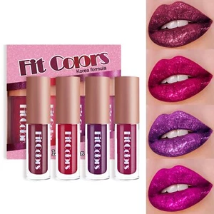 4 Colors Glitter Lipsticks Diamond Shimmer Metallic Lip Stick Set Kit Lasting, - Picture 1 of 8
