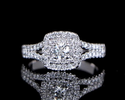 $3,250 Celebration 14K White Gold GSL Diamond Pave Double Halo Engagement Ring - Image 1 of 4