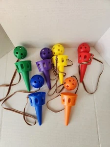 6 Katch-a-Kup Cup Ball Scoop Montessori Picnic Party Game Set Camp Daycare Toy - Picture 1 of 4