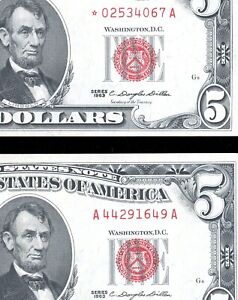 Stunning Set of $5 1963 & 1963 Star Red Seal U.S. Notes Crisp Xf+ to Au