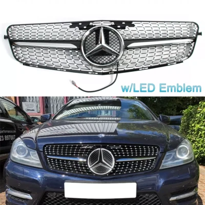 For Mercedes Benz W204 C250 C300 C350 2008-2014 Front Grille Grill W/LED Emblem Foto 1 de 4