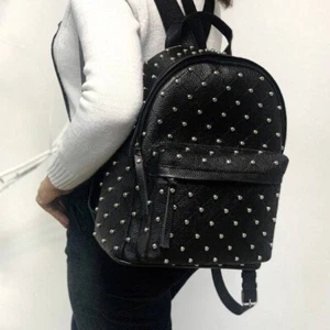 Mochila para mujer hecha a mano GENUINA de cuero granulado negra bolso para mujer - Imagen 1 de 13