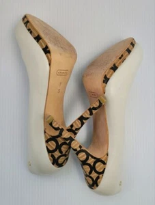 Coach Womens Size 7B Alexa Leather Pumps Beige Heel Monogram Platform Stiletto - Picture 1 of 4