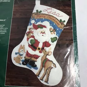 Bucilla Feltro Applique Kit Calza Natalizia 32709 Babbo Natale e Animali 15" USA NUOVO - Foto 1 di 5