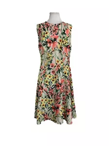 Tommy Hilfiger Womens Dress Size 10 Sleeveless Peach Green Floral A Line Career - Picture 1 of 7