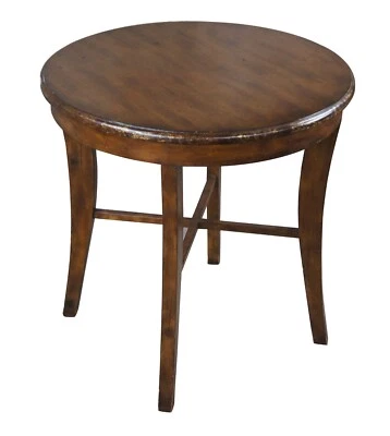 Vintage Mahogany Distressed Gold Traditional Round Center Side Accent Table 27" - Image 1 of 4