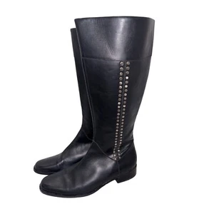 Alfani Women's Black Leather Knee-High Boots Studded Accents Side Zipper 9.5M - Picture 1 of 12