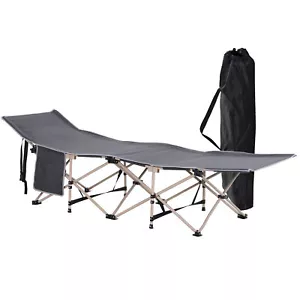 Folding Camping Cots for Adults with Side Pocket Outdoor Sleeping Bed for Travel - Picture 1 of 18