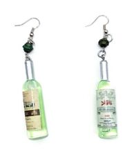 Light green wine bottle dangle earrings with beads on silver hooks. NEW
