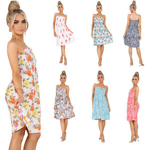 Women Ladies Floral Prints Sheering Boobtube Top Bandeau Strapless Dress