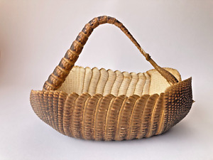 Vintage Texedermy Armadillo Shel Folk Art Basket