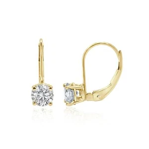 VVS E 0.60Ct Lab Grown Diamond Lever back 14K Solid Gold Solitaire Stud Earrings - Picture 1 of 15