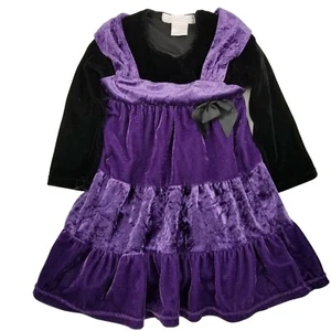 Greggy Girl Girls Purple Black Velour Knee Length Fit And Flared Dress Size 5 - Picture 1 of 8