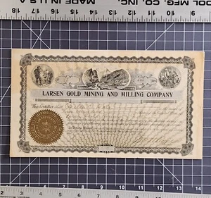 Larsen Gold Mining Milling Co. Certificado de acciones de capital Goldfield Tonopah 1905 - Imagen 1 de 3