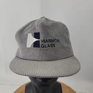Vintage Harmon Glass Trucker Hat Grey Corduroy Made In USA Snapback Cap - Picture 1 of 6
